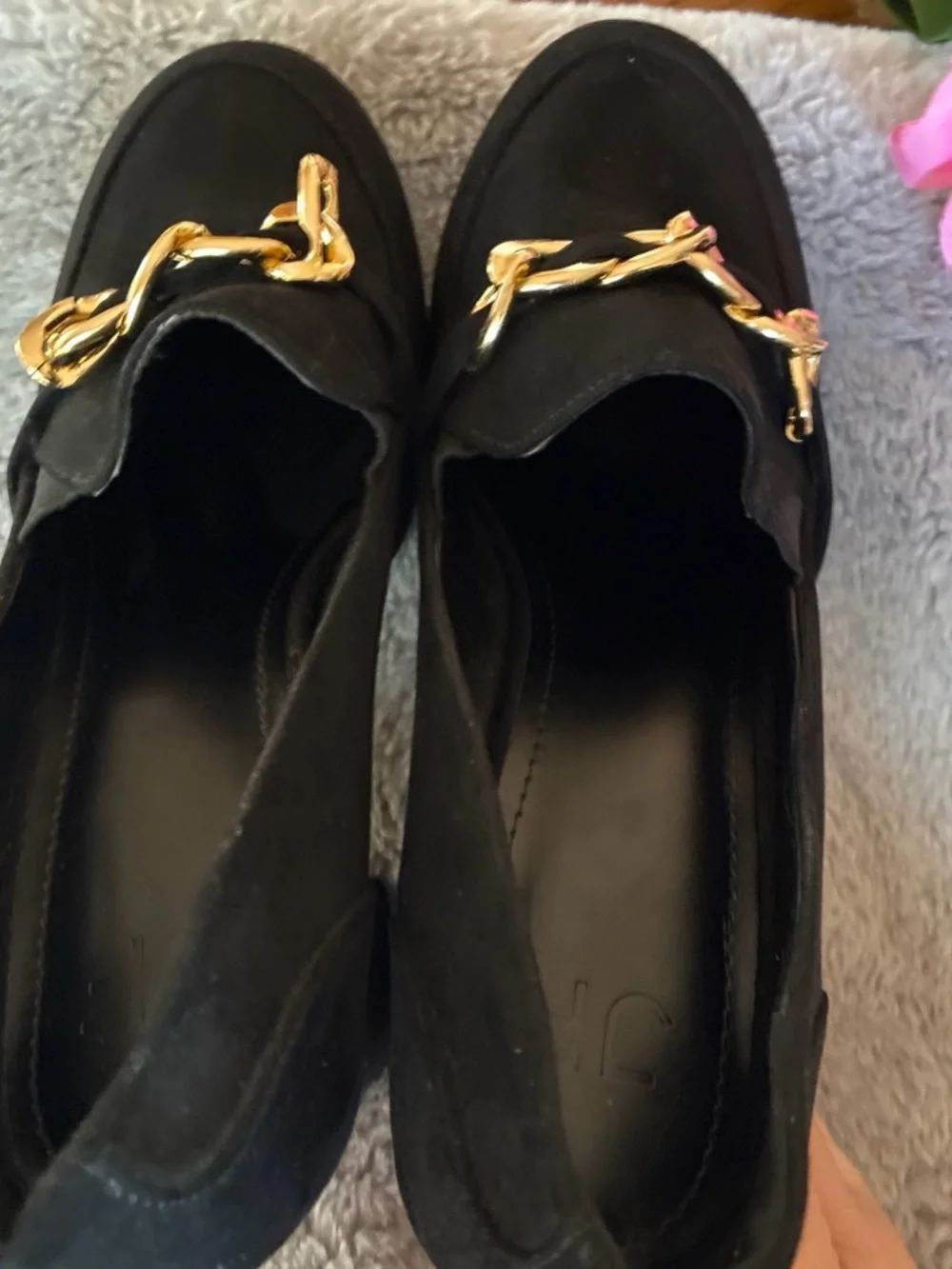 Women’s Black Chain-Accent Loafers - Slip-On Comfort